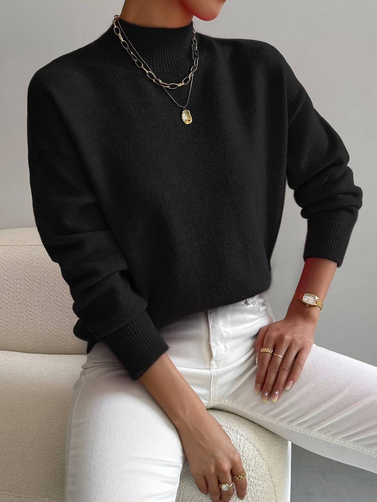 Women's Mock Neck Relaxed Sweater