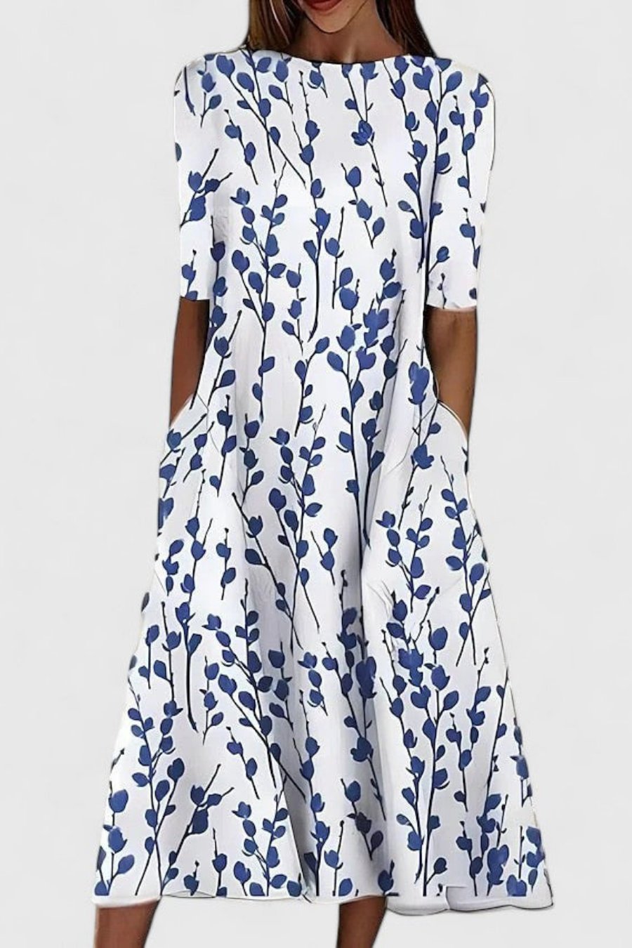 Women's Printed Cotton Midi Dress