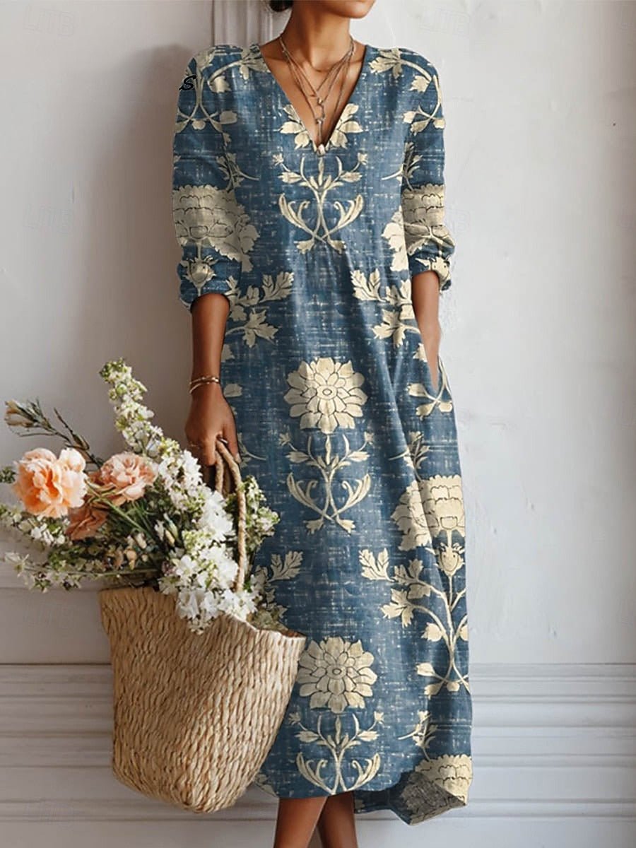 Women's Boho V-Neck Midi Dress