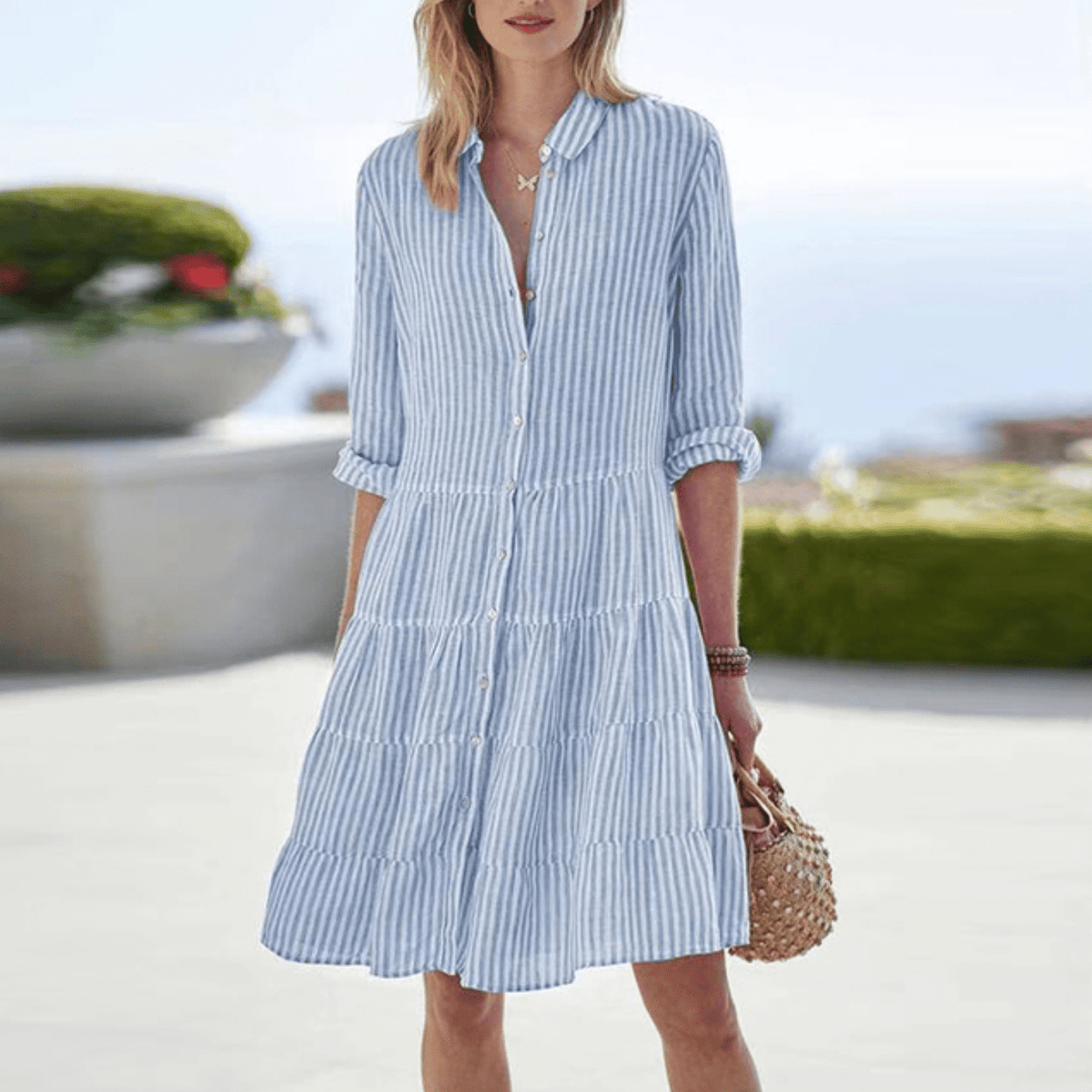 Women's Striped Casual Midi Dress