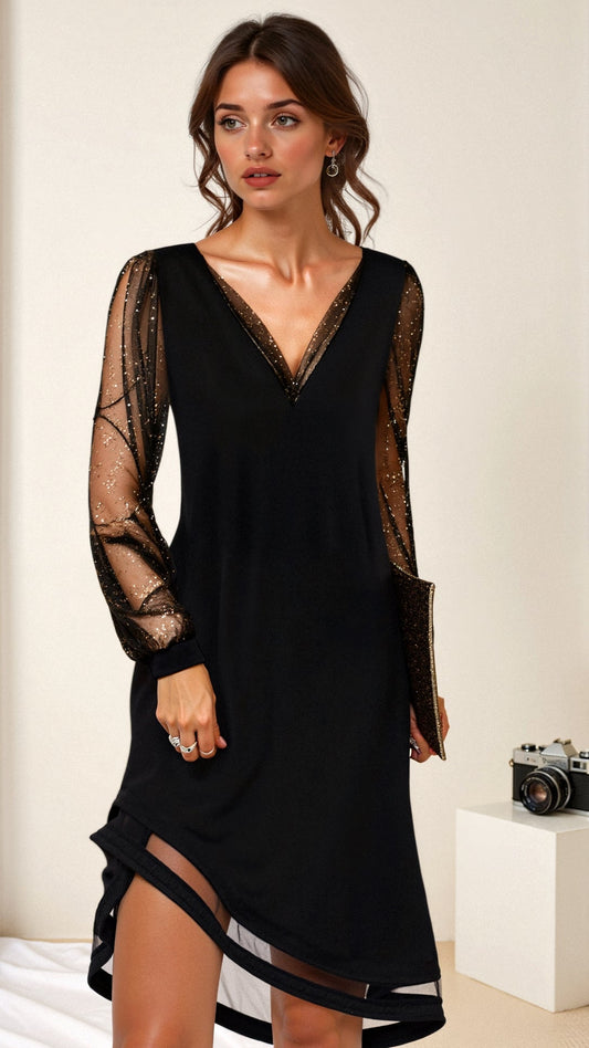 Elegant V-Neck Cocktail Mini Dress