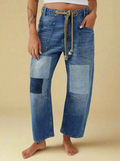 Women's Patchwork Belted Cargo Trousers