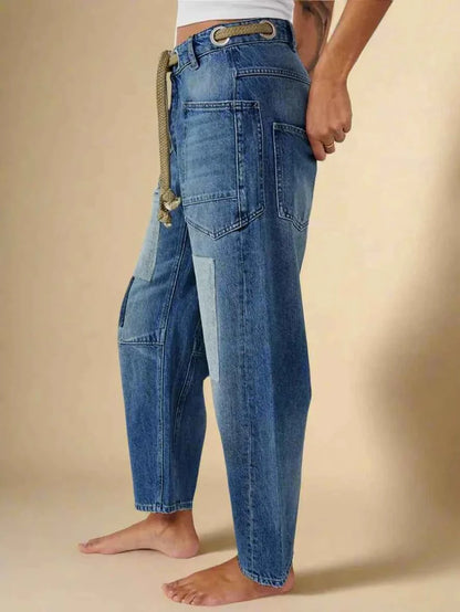 Women's Patchwork Belted Cargo Trousers
