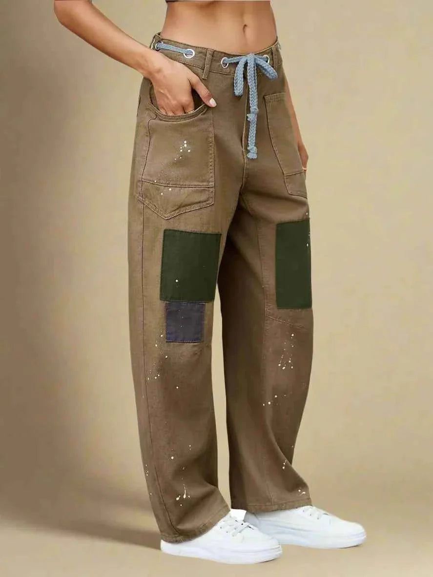 Women's Patchwork Belted Cargo Trousers