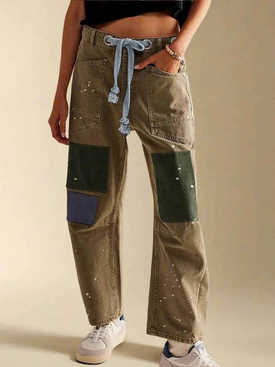 Women's Patchwork Belted Cargo Trousers
