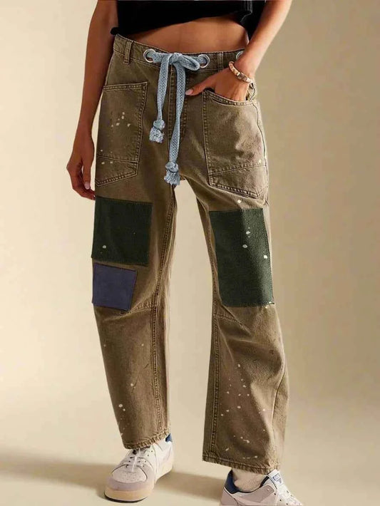 Women's Patchwork Belted Cargo Trousers