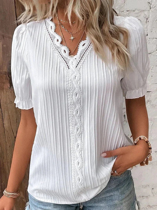 Women's Lace Trim V-Neck Blouse