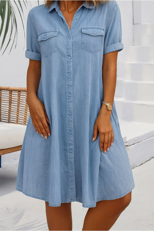 Women's Denim Shirt Midi Dress