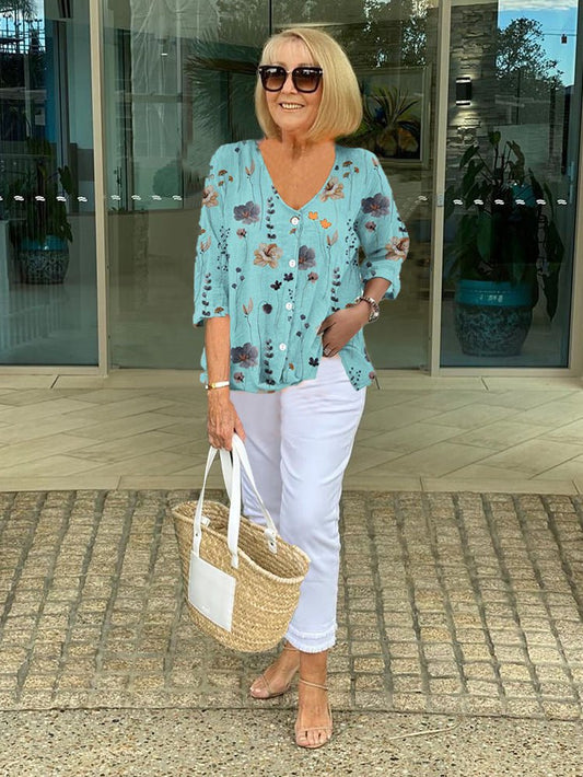 Women's Floral V-Neck Blouse