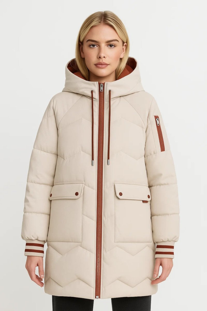 Women's Long Beige Puffer Jacket