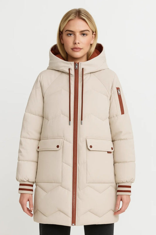 Women's Long Beige Puffer Jacket