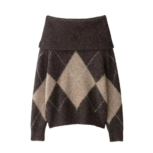 Women's Argyle Off Shoulder Jumper