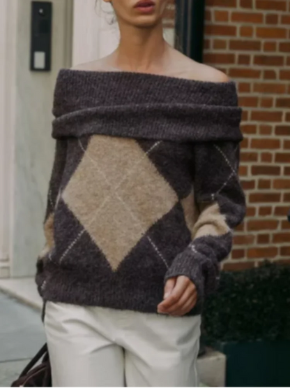 Women's Argyle Off Shoulder Jumper
