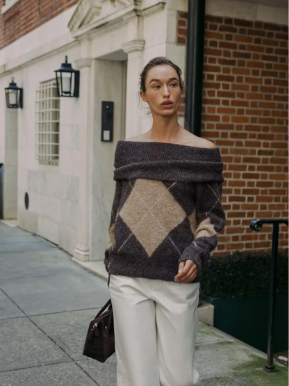 Women's Argyle Off Shoulder Jumper