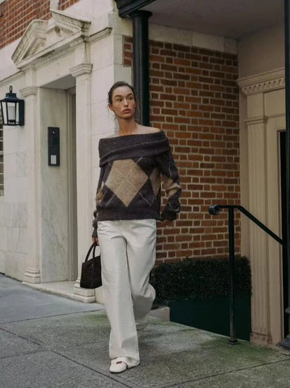 Women's Argyle Off Shoulder Jumper