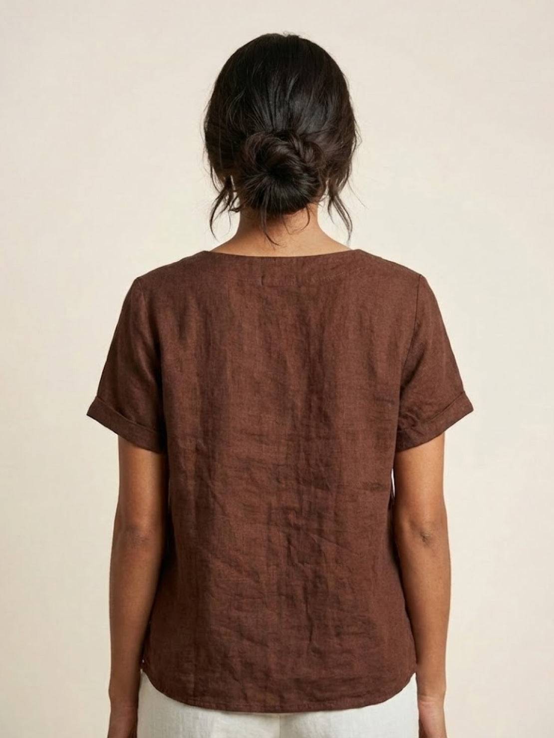 Women’s Linen Round Neck Button Blouse
