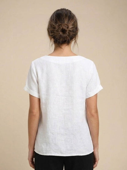 Women’s Linen Round Neck Button Blouse