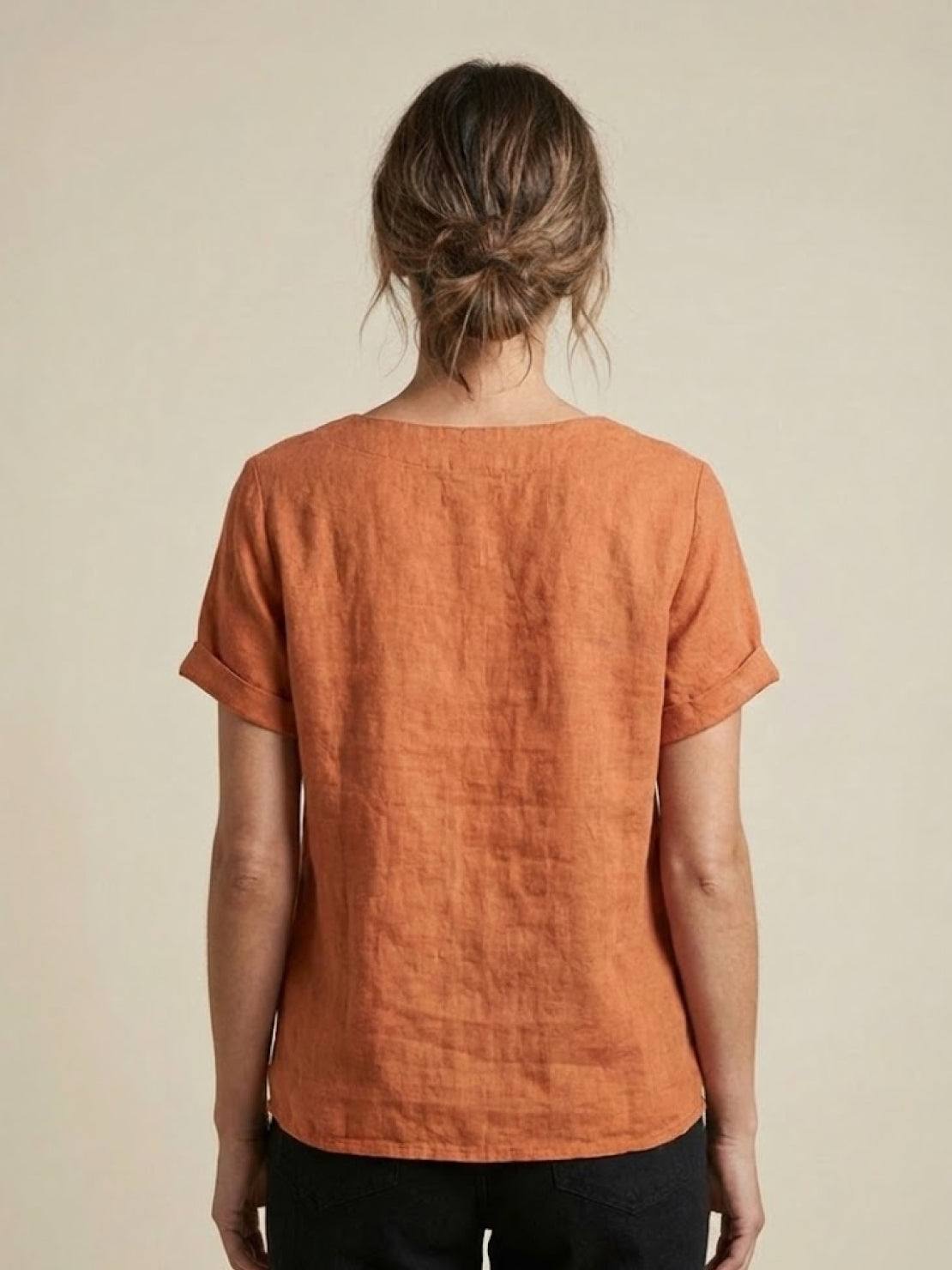 Women’s Linen Round Neck Button Blouse
