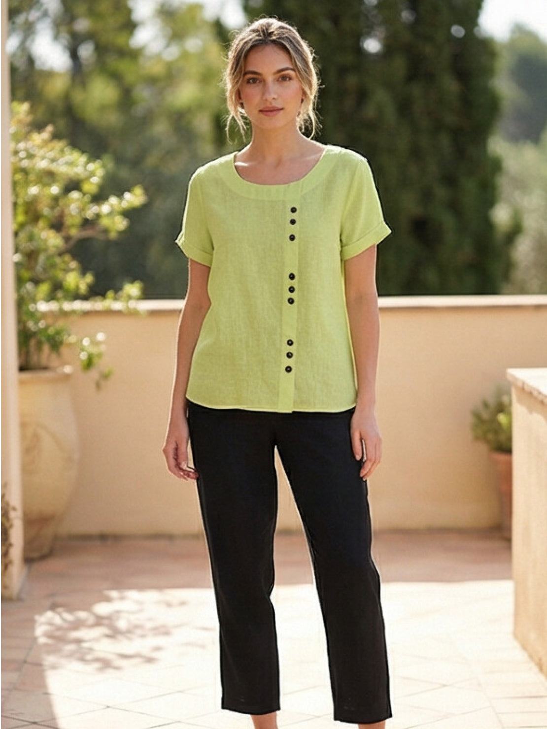 Women’s Linen Round Neck Button Blouse