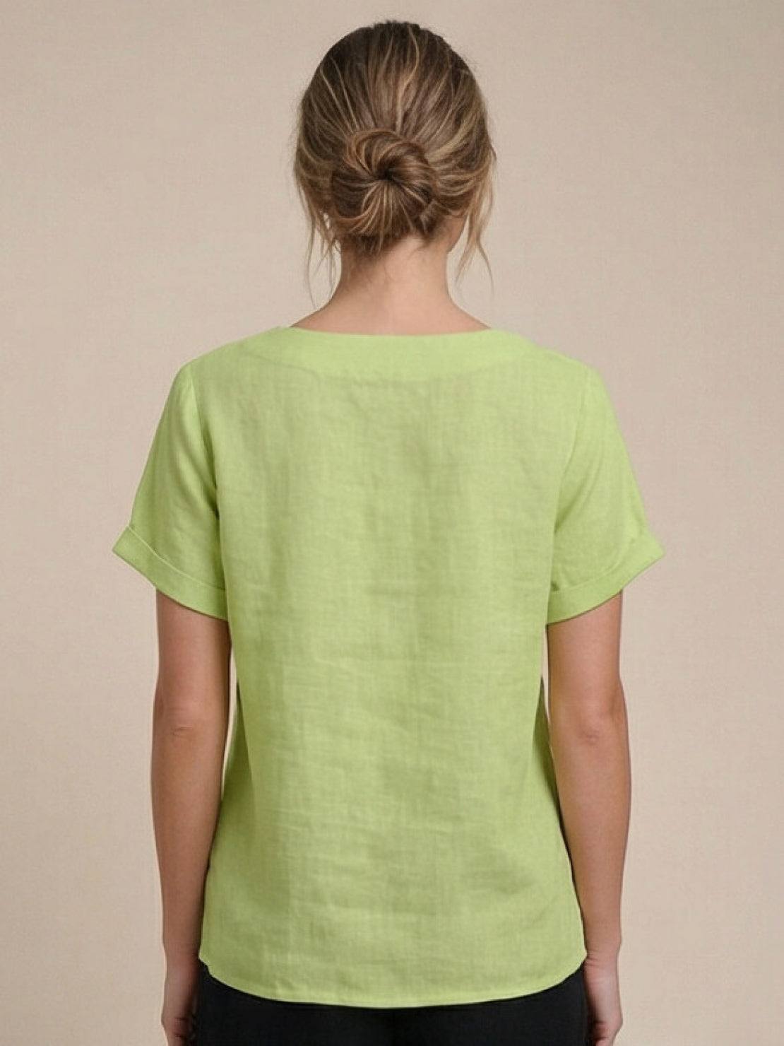 Women’s Linen Round Neck Button Blouse