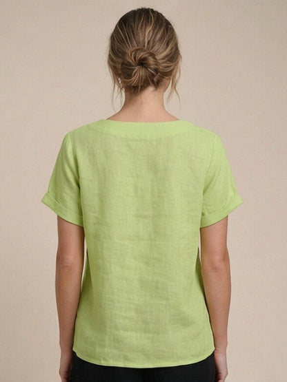 Women’s Linen Round Neck Button Blouse