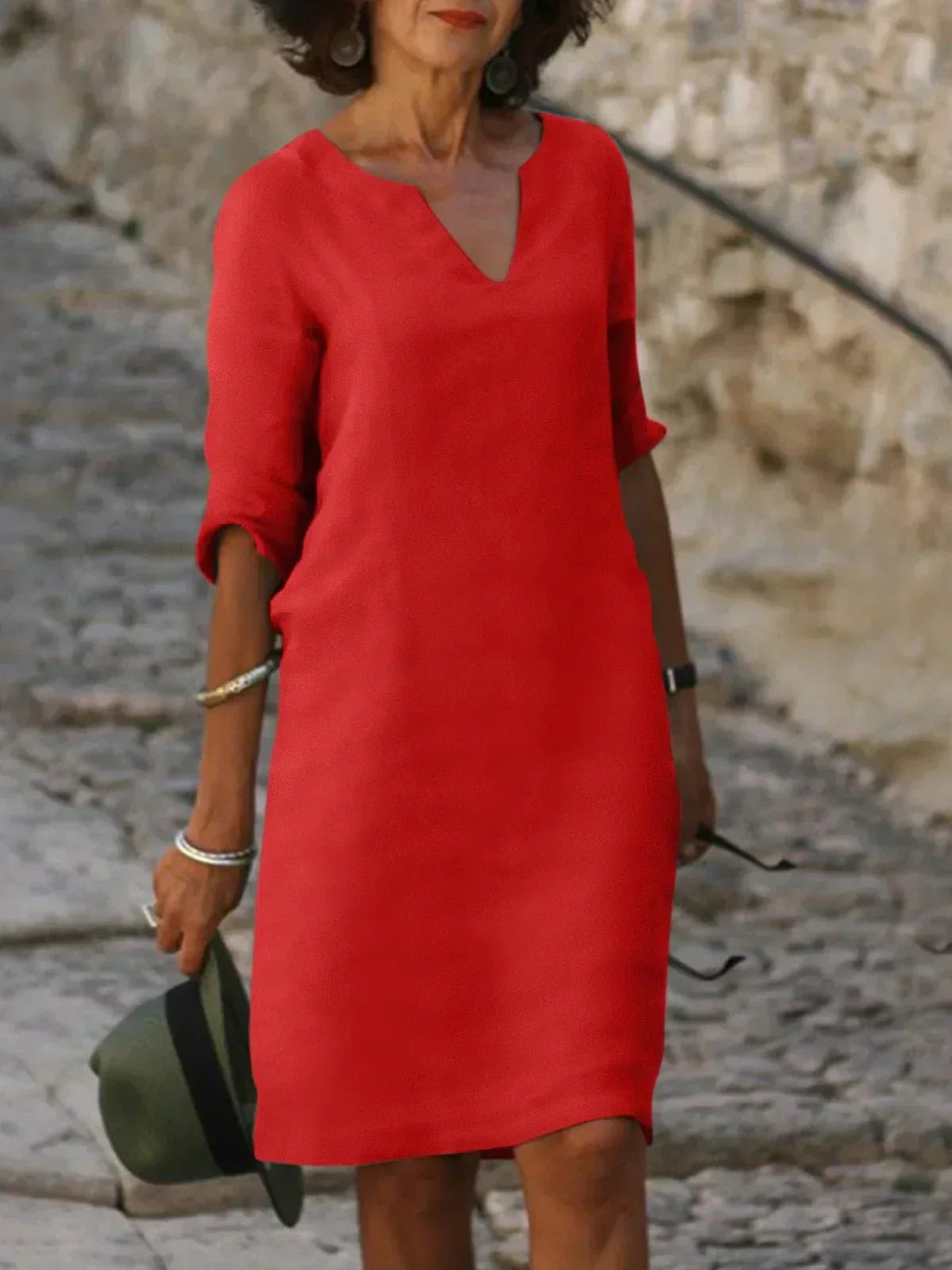 Women's Notch Neck Midi Dress