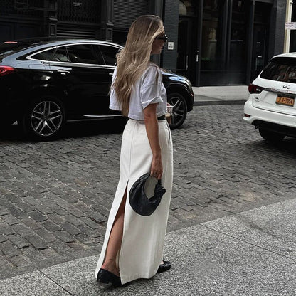 Women's High Waist Slit Maxi Skirt