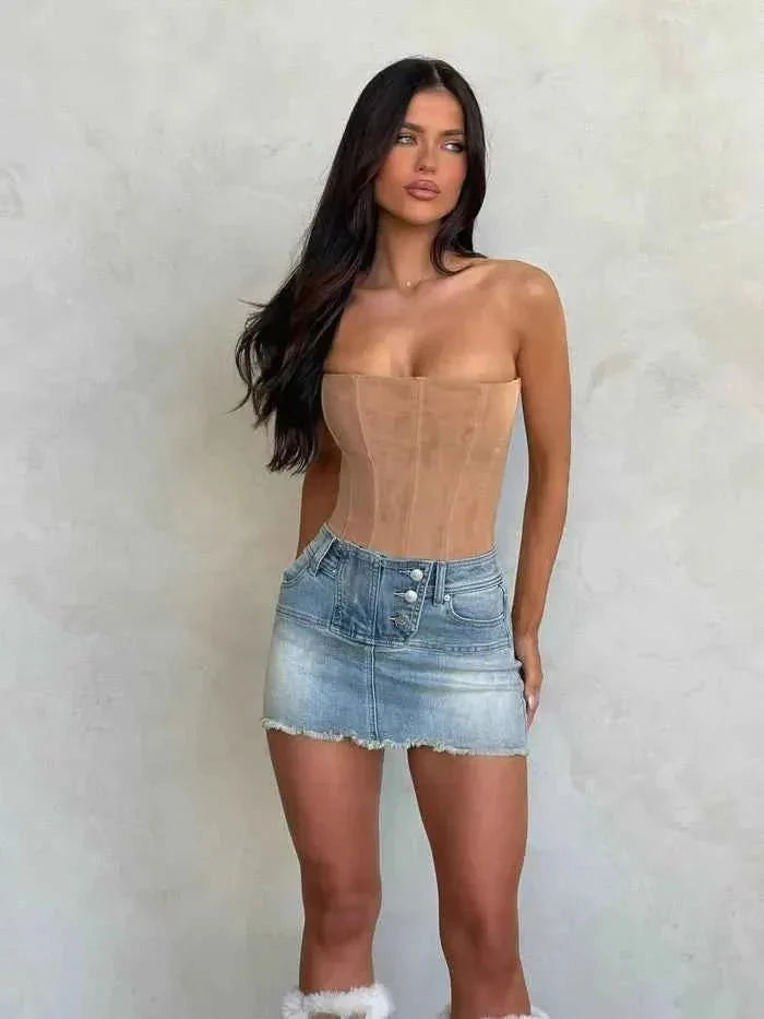 Women's Suede Strapless Corset Top