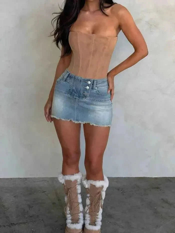 Women's Suede Strapless Corset Top