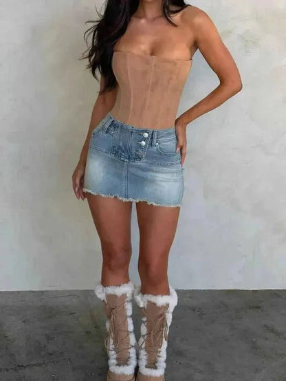 Women's Suede Strapless Corset Top