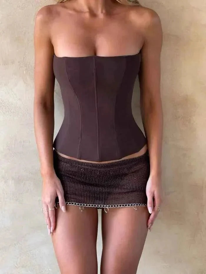 Women's Suede Strapless Corset Top