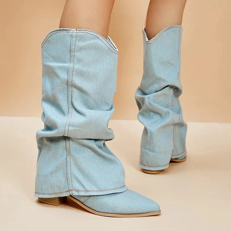 Women's Ruched Block Heel Boots