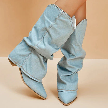 Women's Ruched Block Heel Boots