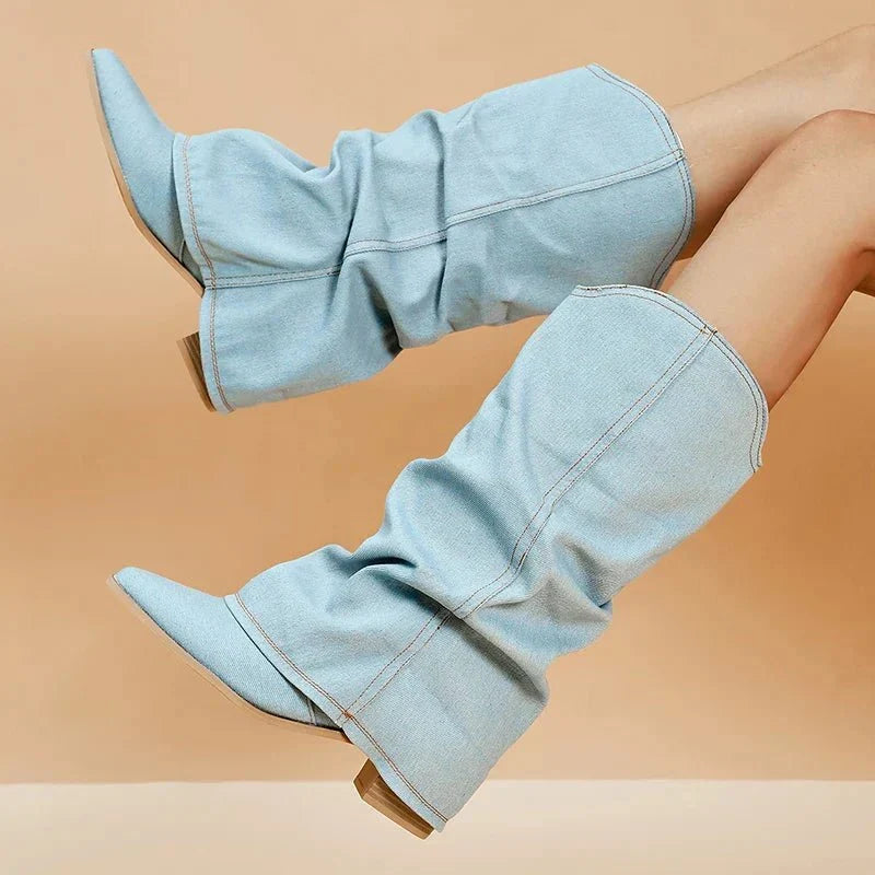 Women's Ruched Block Heel Boots
