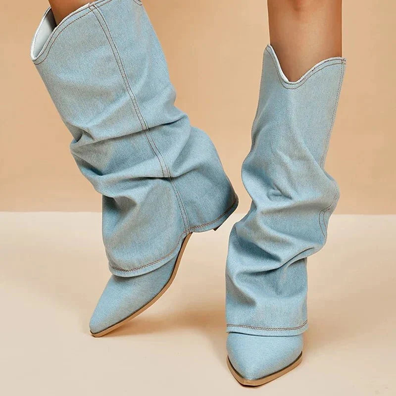 Women's Ruched Block Heel Boots