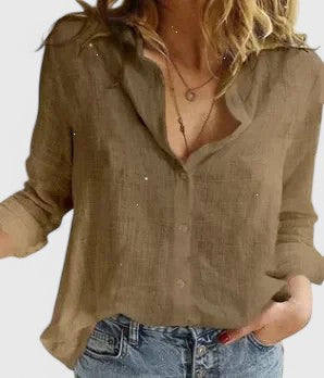 Women’s Linen V Neck Button Blouse