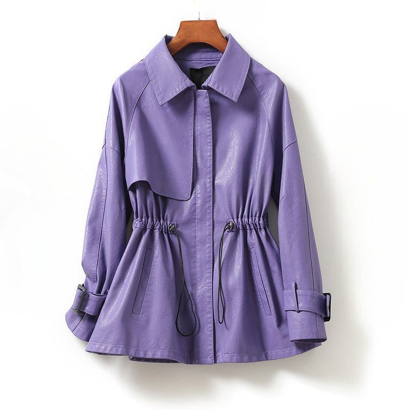 Women's Drawstring Waist Leather Jacket