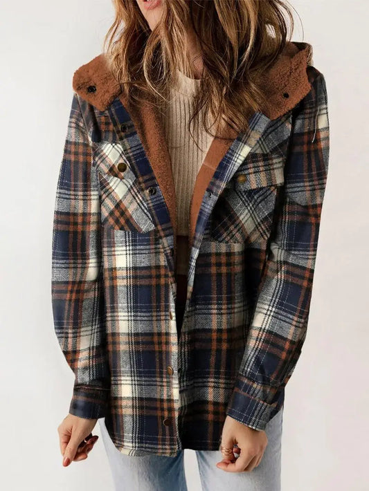 Women's Plaid Hooded Casual Jacket