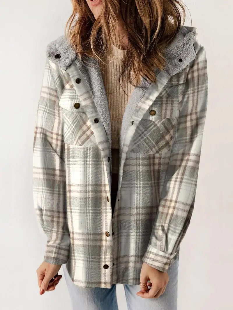 Women's Plaid Hooded Casual Jacket
