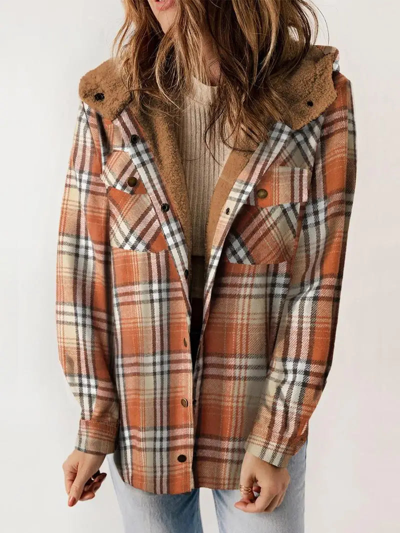 Women's Plaid Hooded Casual Jacket