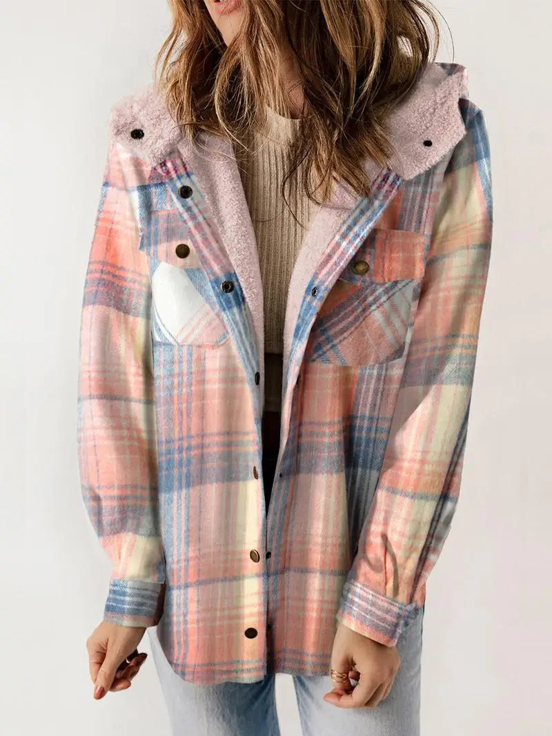 Women's Plaid Hooded Casual Jacket