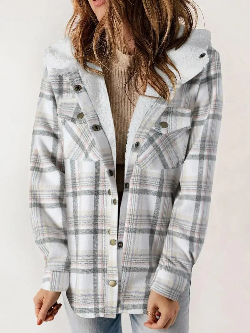 Women's Plaid Hooded Casual Jacket
