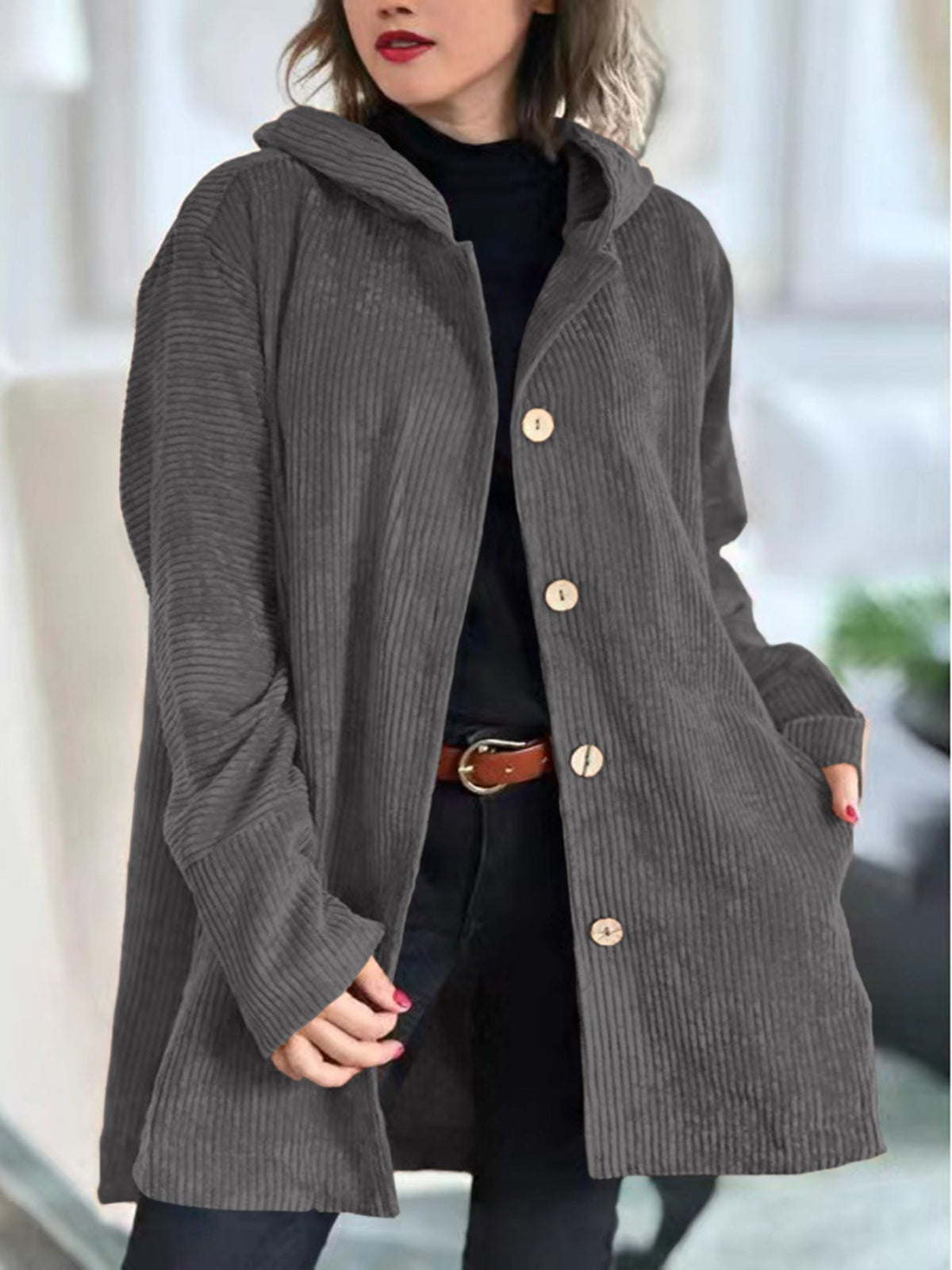 Women's Drawstring Hooded Soft Jacket