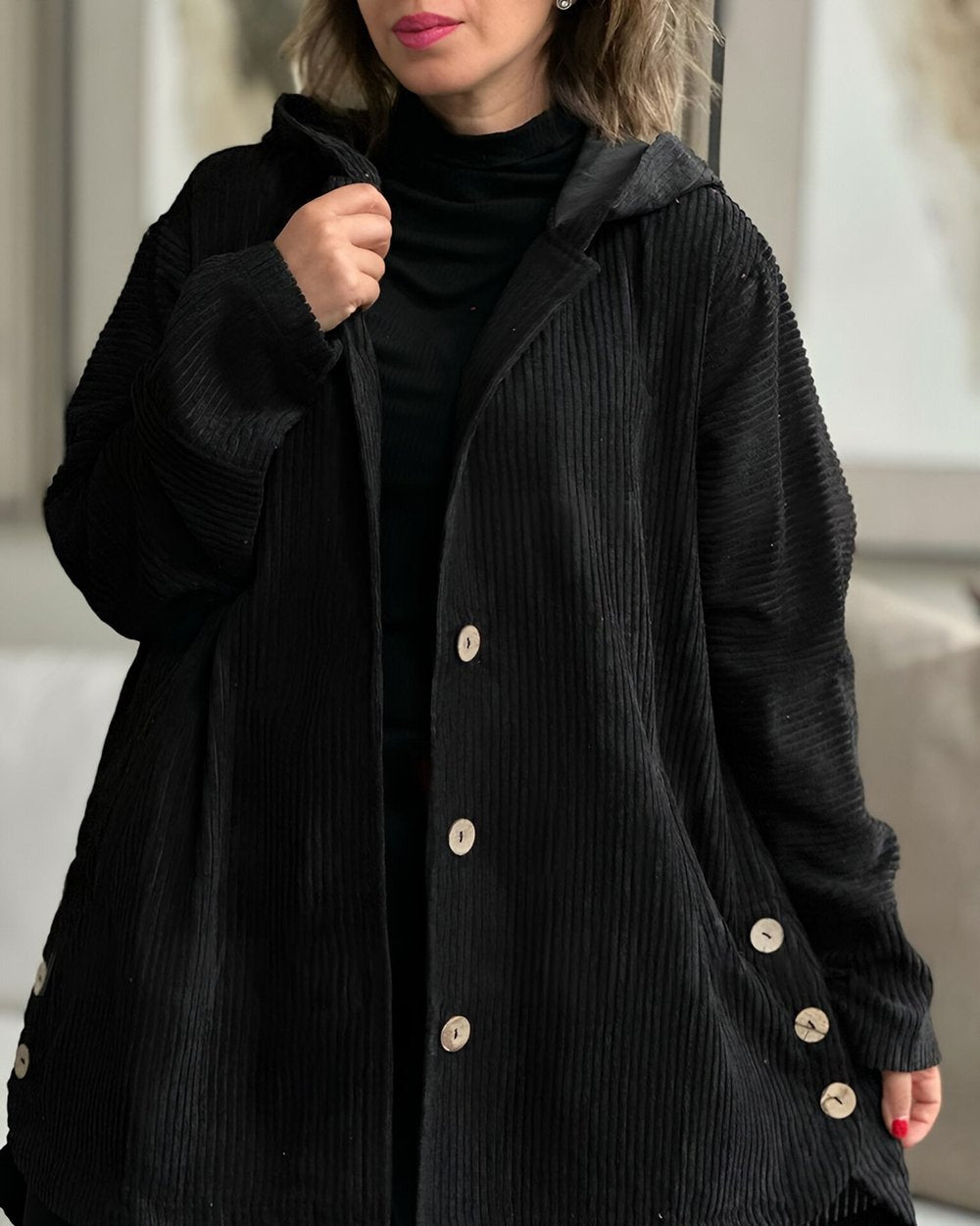 Women's Drawstring Hooded Soft Jacket