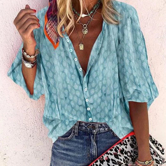 Women’s Printed Button Casual Blouse