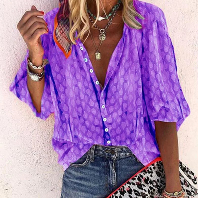 Women’s Printed Button Casual Blouse