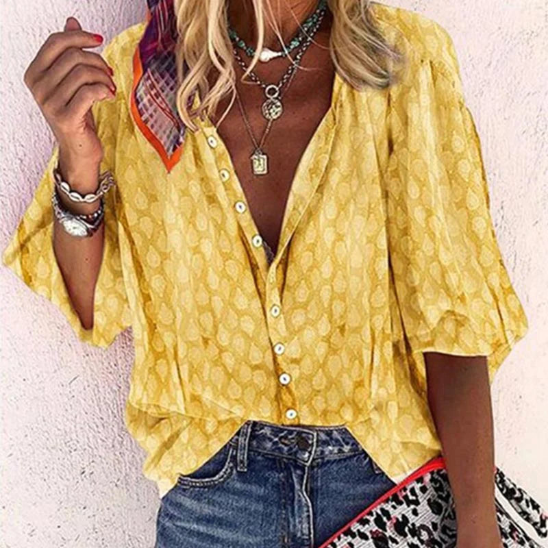 Women’s Printed Button Casual Blouse
