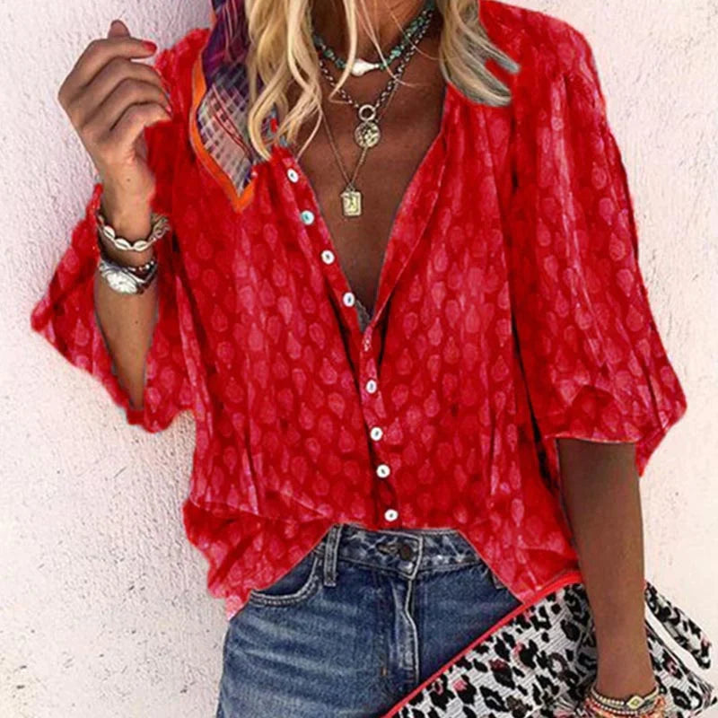 Women’s Printed Button Casual Blouse