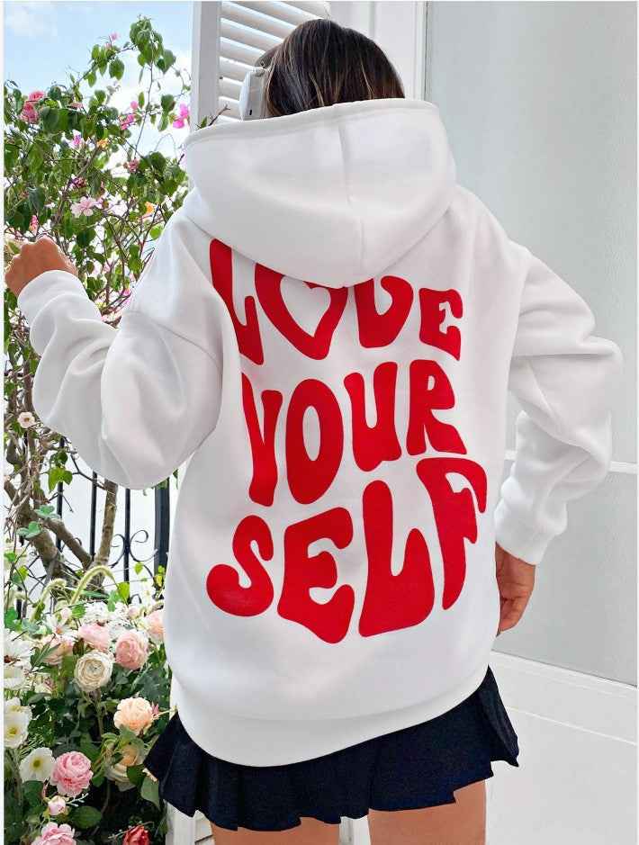Women's White Graphic Print Hoodie