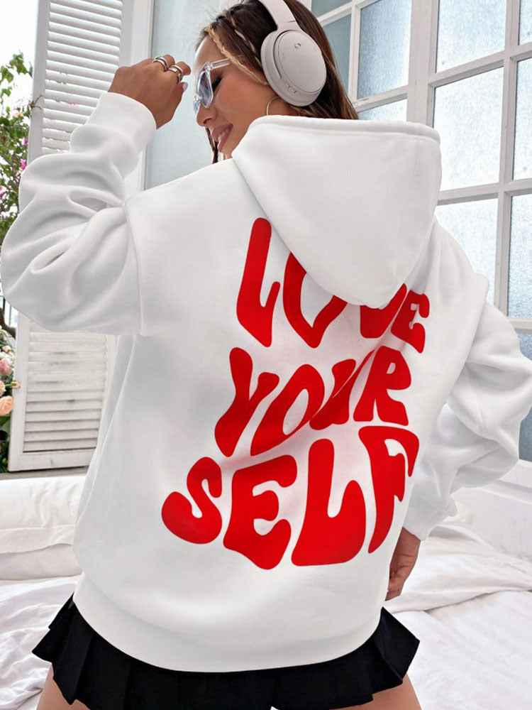 Women's White Graphic Print Hoodie